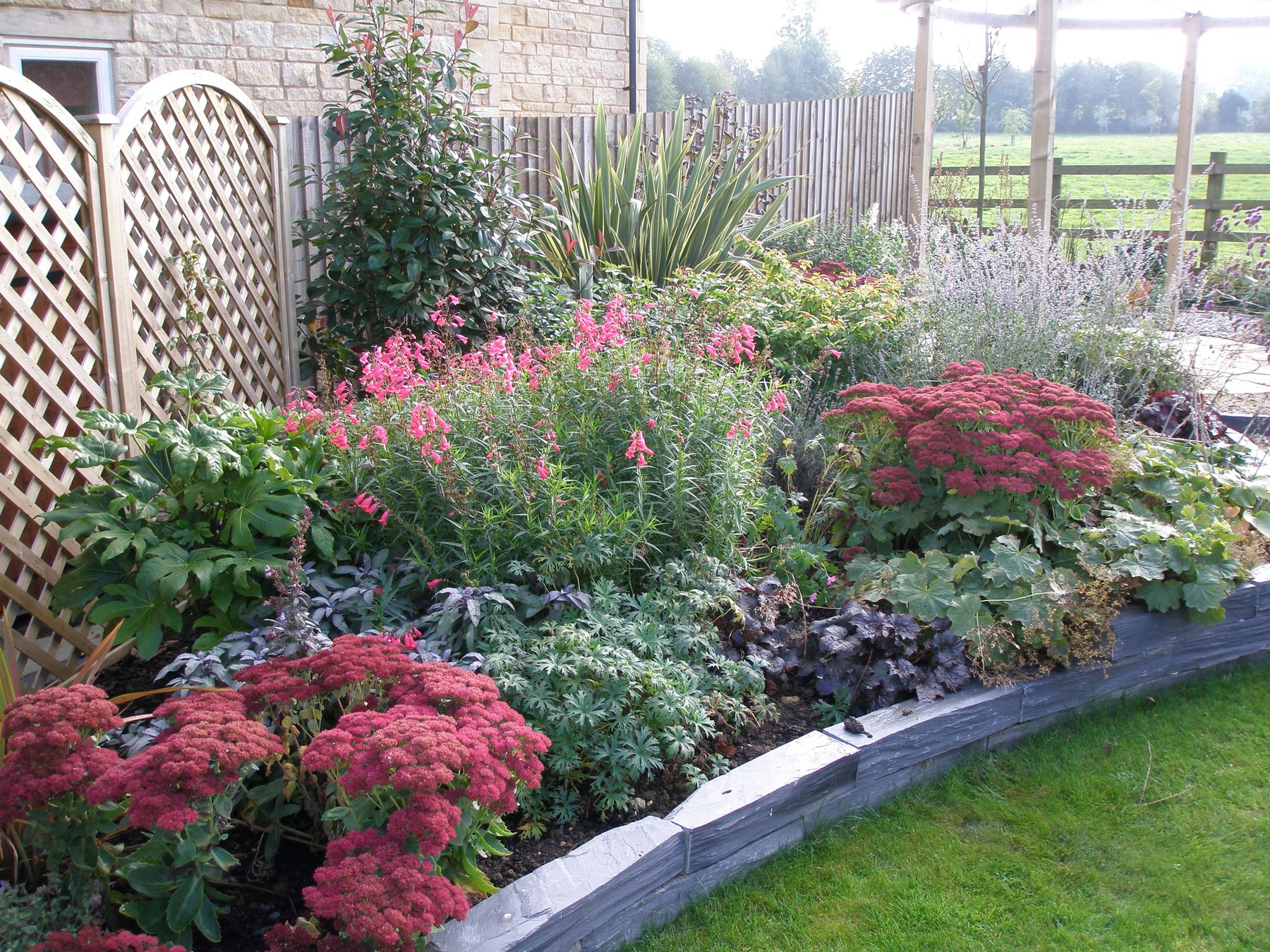 Flowering border with slate edging
